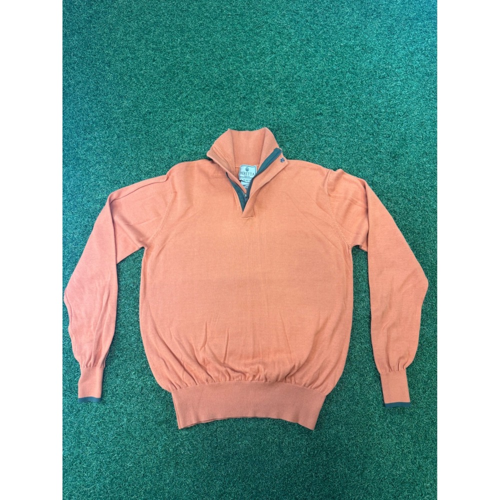 Beretta Mens Quarter Zip Sweater Orange Cotton Blend‎ Mock Neck Size Medium